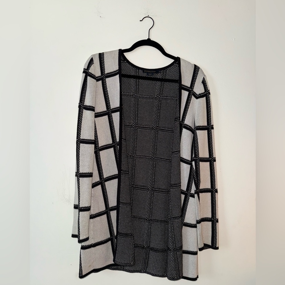 Pendleton Womens XS lightweight Cotton Cardigan black white checkerboard pattern